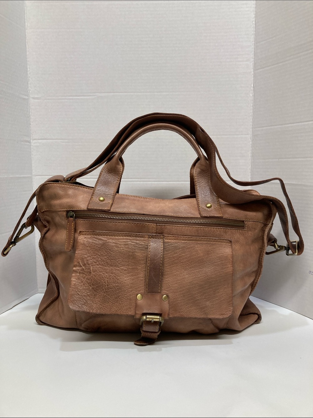 CARBON 2 COBALT distressed leather tote-bag Classic Brown Leather Satchel Bag - Picture 16 of 16